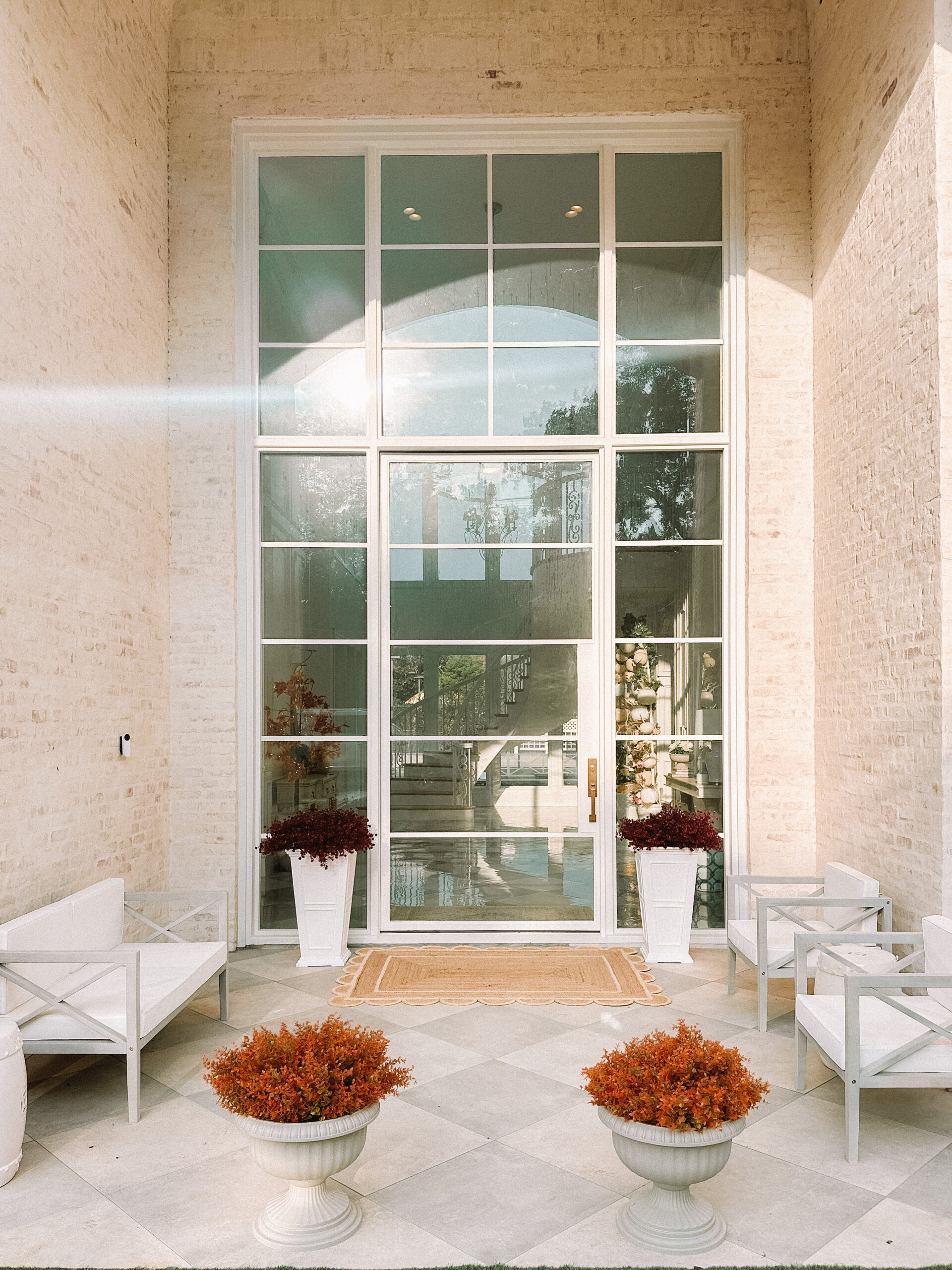 faux mums front porch modern